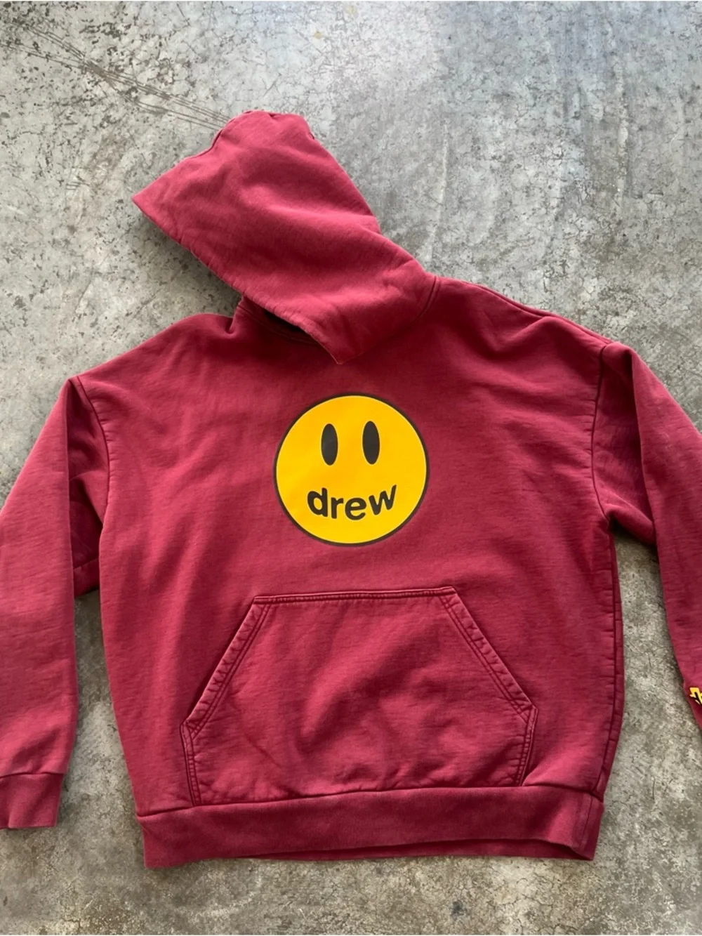 DREW Justin Bieber Burgundy Hoodie with Yellow Smiley Logo - Picture 4 of 9